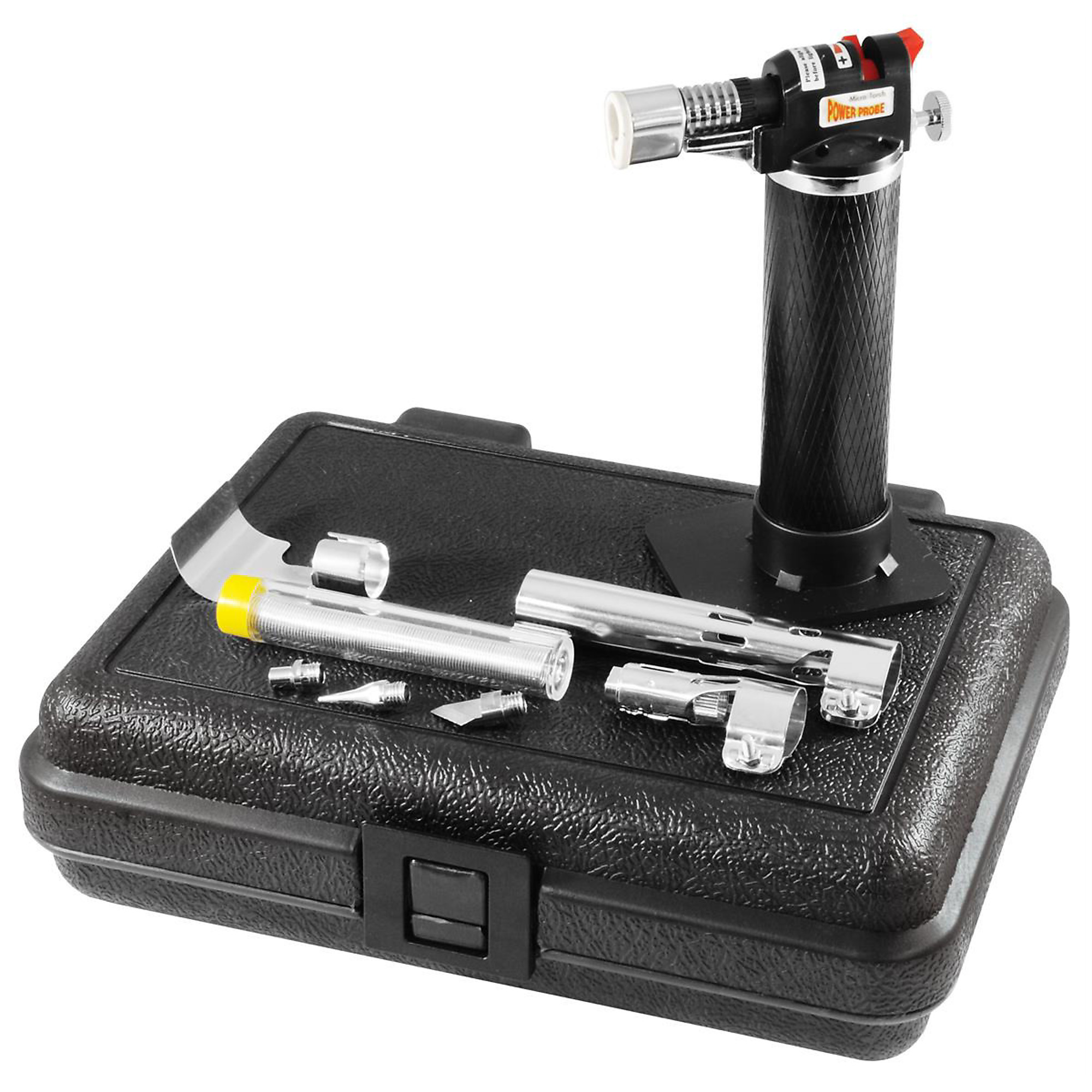 Power Probe Micro Torch Kit — 120W, 500 BTU, Adjustable Flame, Refillable, Includes Soldering and Blower Tips, Model# PPMTKIT01